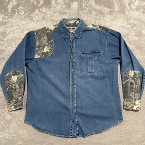 Game Winner Shirt Mens XL Blue Denim Camo Hunting Outdoors